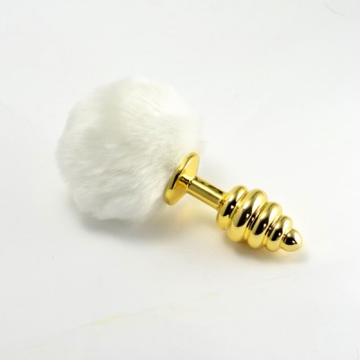 Gold kıvrımlı metal beyaz kuyruklu anal plug